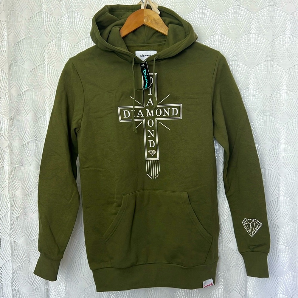 NEW DIAMOND SUPPLY CO. men's hoodie in army green NWT unisex pullover small